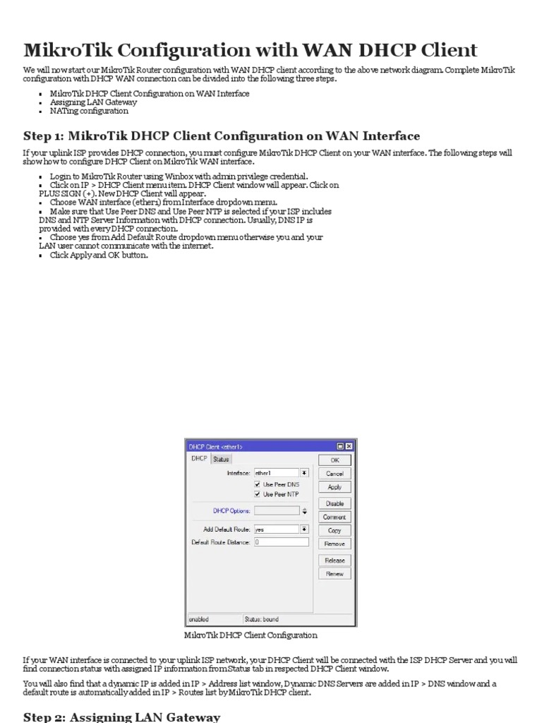 MikroTik Configuration With DHCP WAN Connection | PDF | Ip Address ...