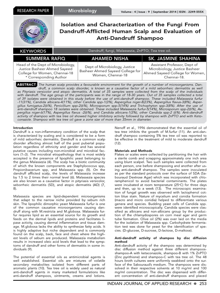 Isolation and Characterization of The Fungi From Danruff | PDF ...
