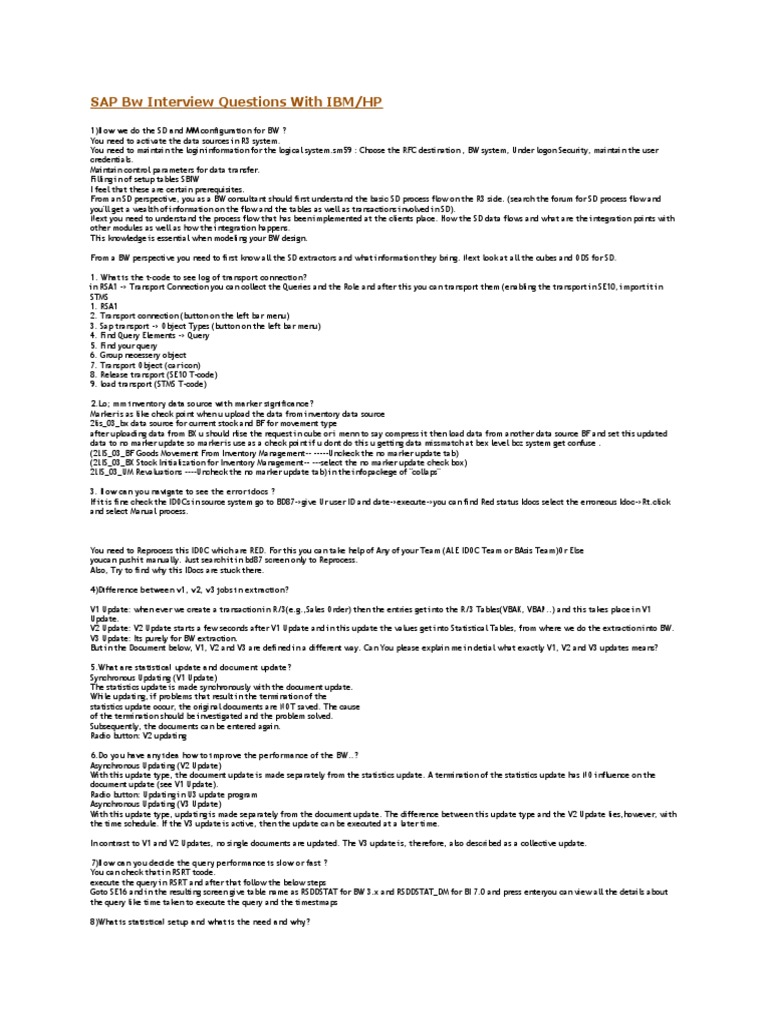 Sap Bw Interview Questions With Ibm