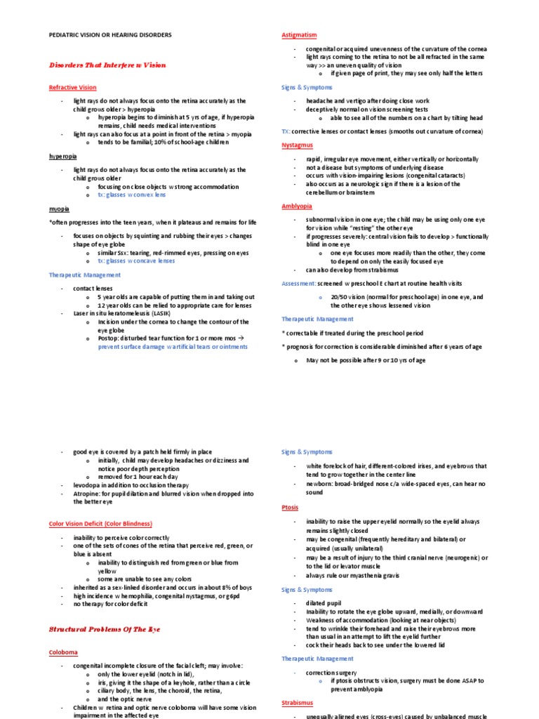 Pediatric Vision Disorders Guide | PDF | Ear | Hearing