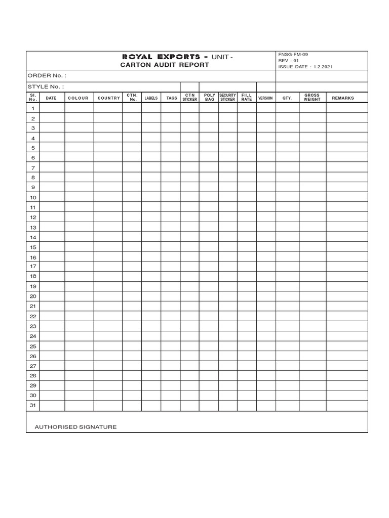 Carton Audit Report for Exports | PDF