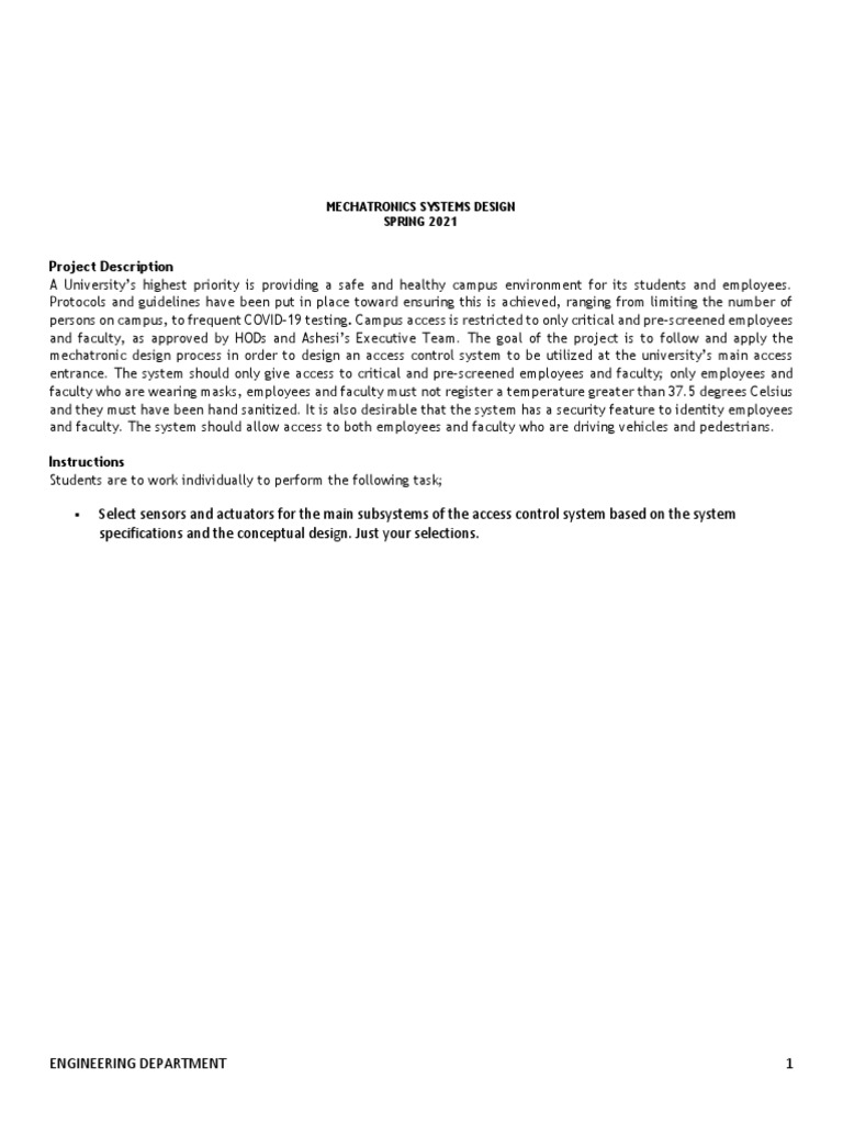 Mechatronics Access Control System Design | PDF | Sensor | Actuator