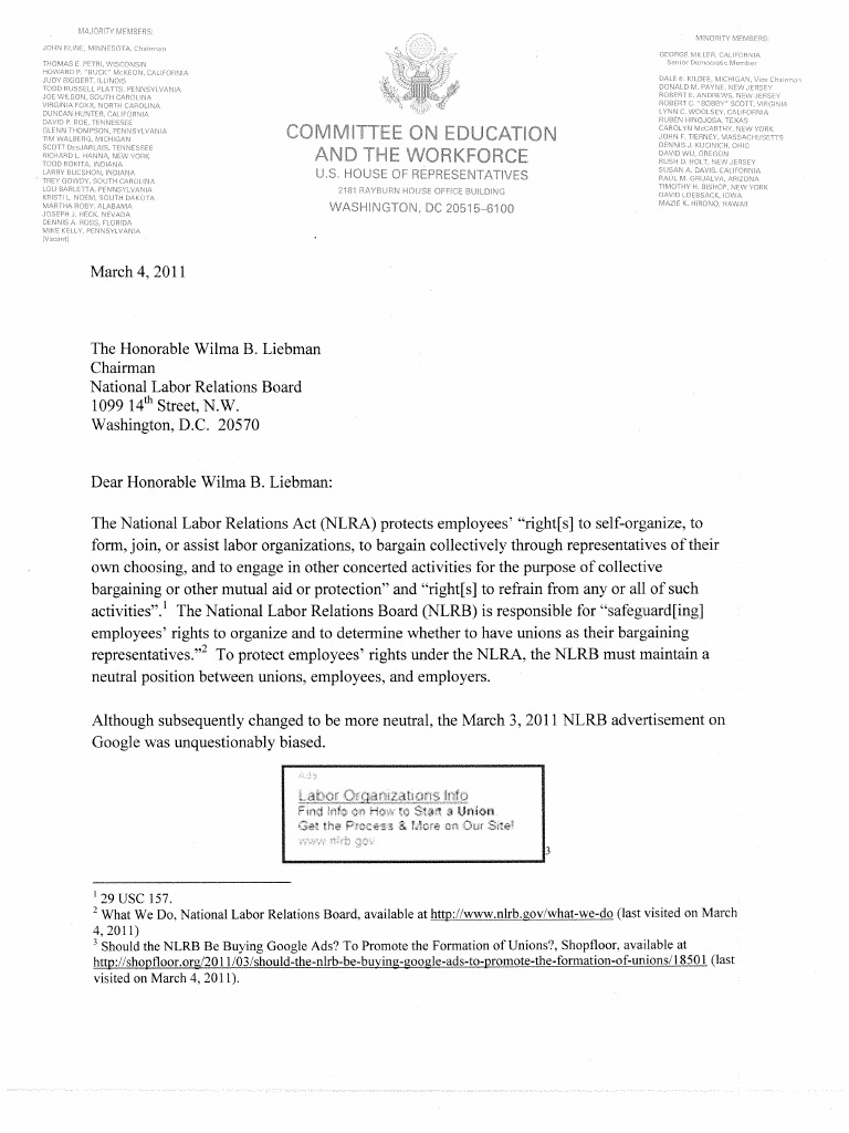 NLRB Advertisement Oversight Letter - House
