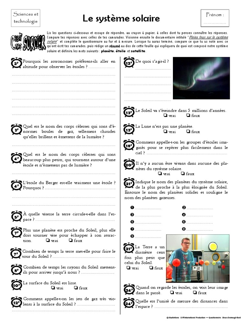 Questionnaire C Est Pas Sorcier Le Système Solaire C'est Pas Sorcier DVD02a - Pleins Feux Sur Le Système Solaire | PDF |  Soleil | Planètes