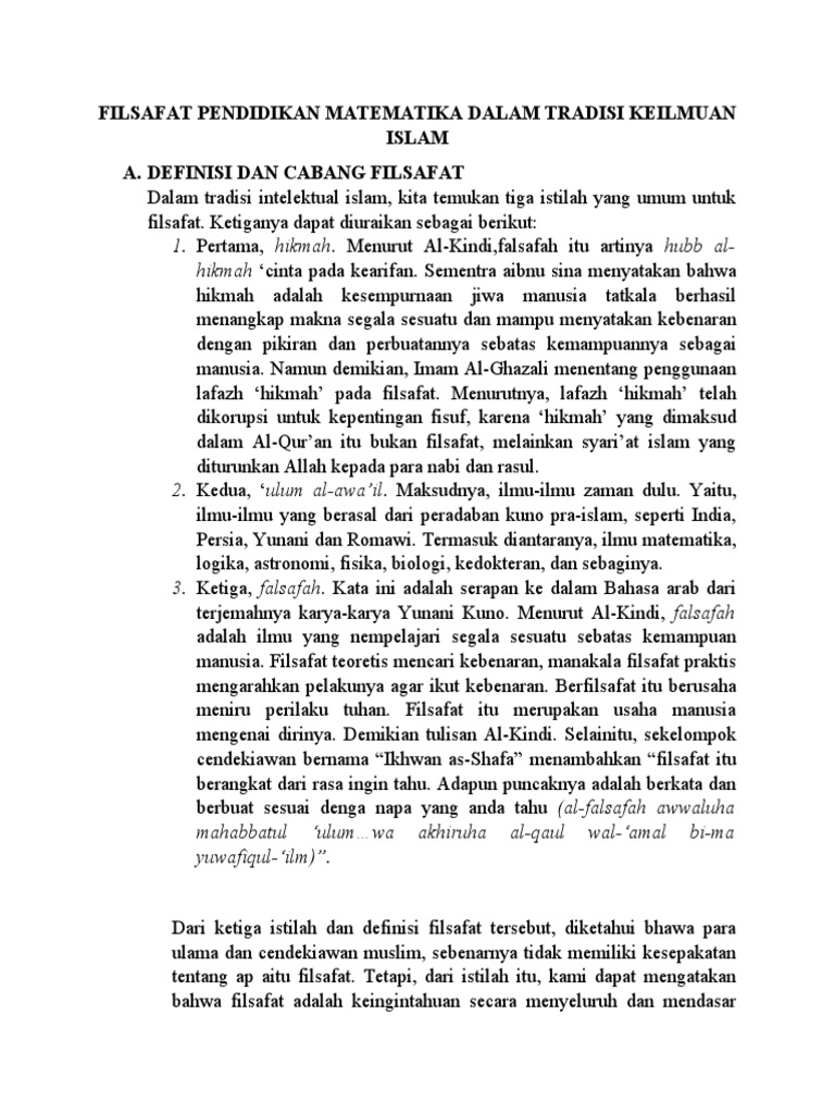 Filsafat Pendidikan Matematika Islam | PDF