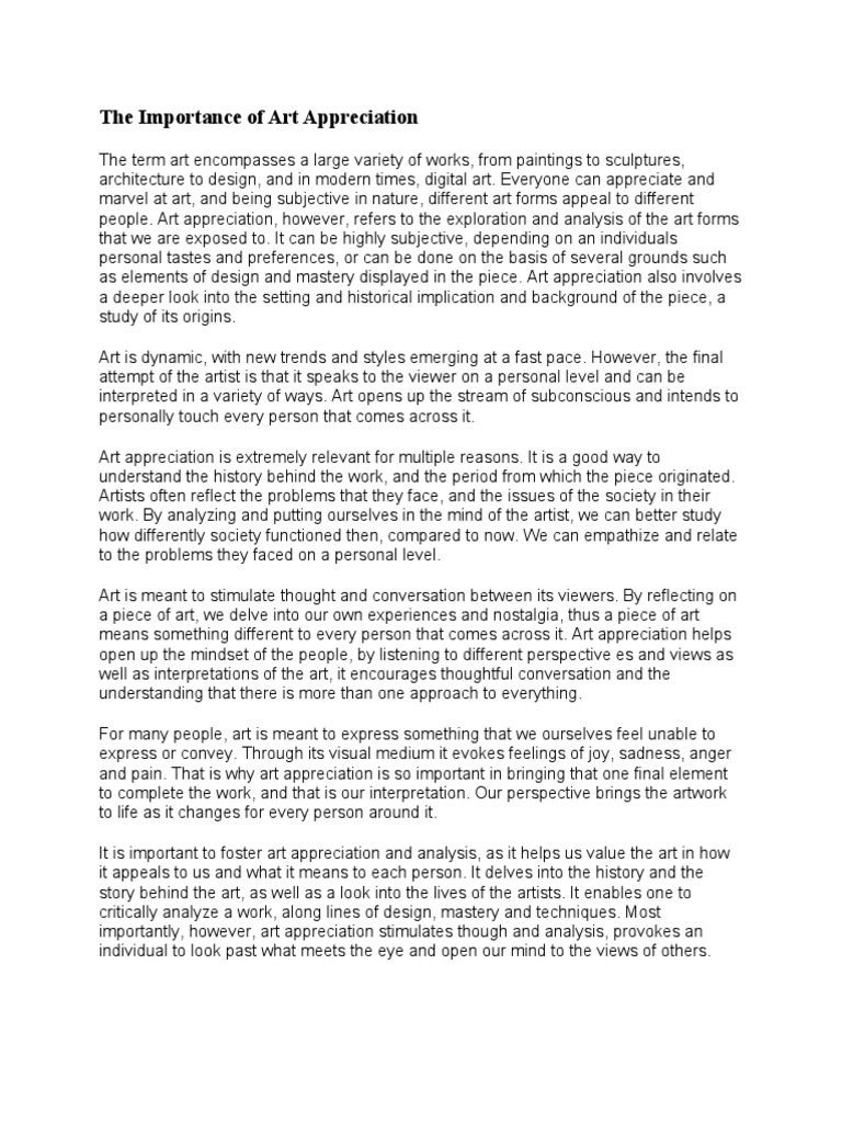 The Importance of Art Appreciation PDF Metaphysics Of Mind