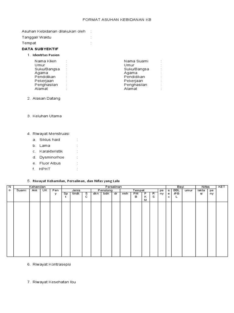 Format Asuhan Kebidanan KB Lengkap | PDF | Kesehatan Holistik