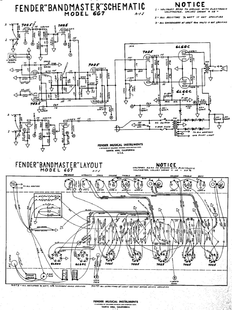 フェンダー　アクティブ　ボディ　電池駆動　配線済み Fender Bandmaster 6G7 Schematic | PDF