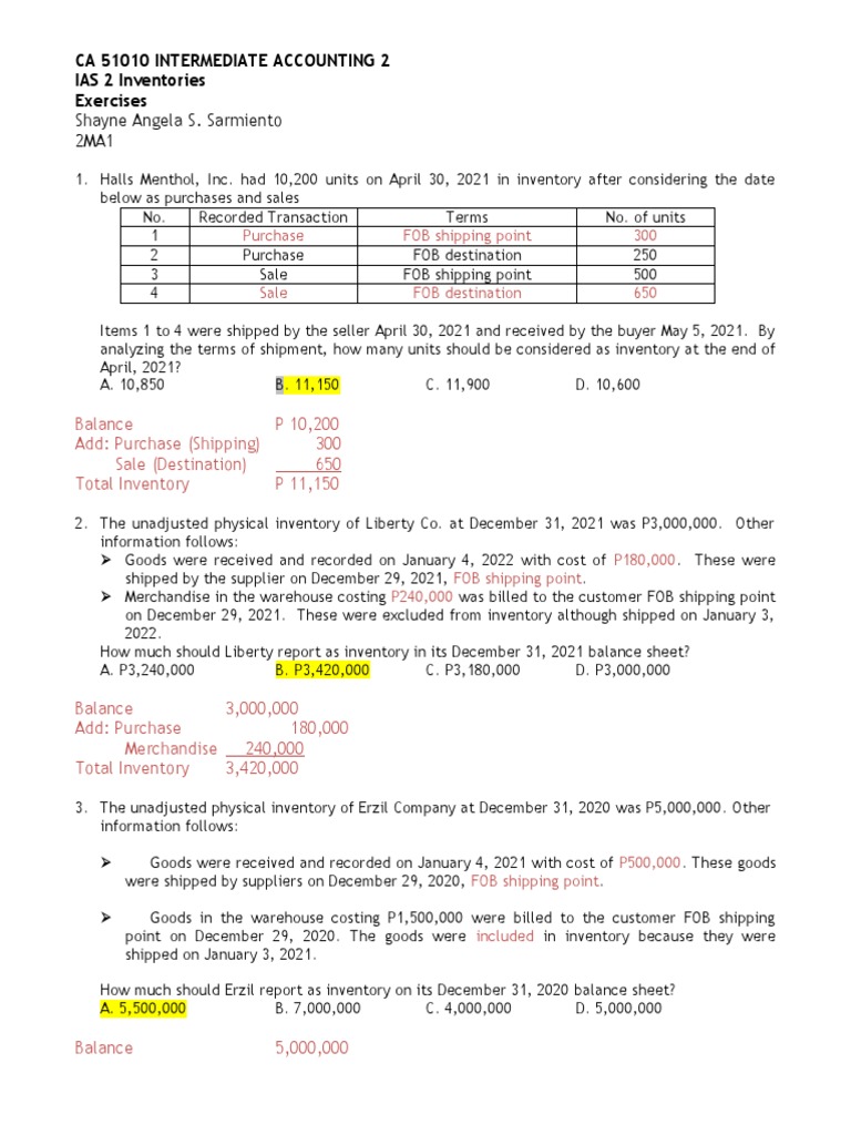 Intermediate Accounting Inventory Exercises | PDF | Inventory ...
