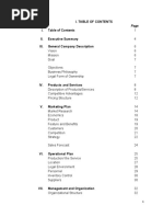 I. Table of Contents I. II. Executive Summary Iii. General Company Description