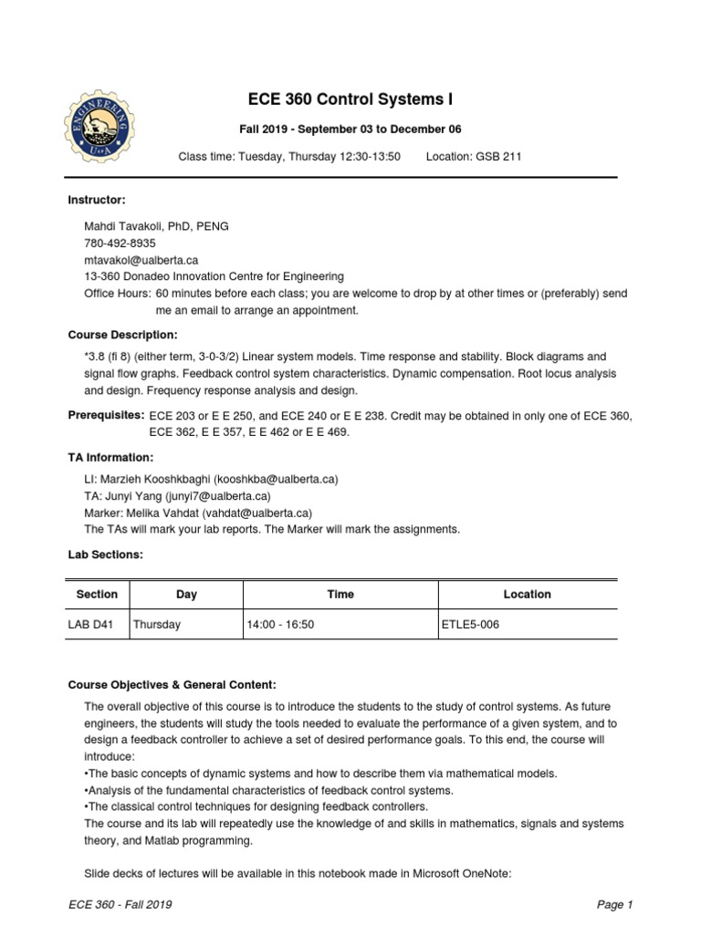 ECE 360 Control Systems I | Download Free PDF | Control Theory ...