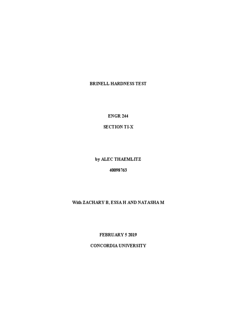 Brinell Hardness Test Lab PDF Fracture Deformation (Engineering)