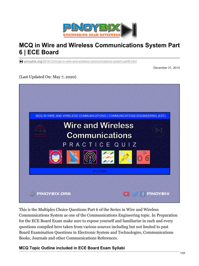 MCQ in Wire and Wireless Communications System Part 6 ECE Board PDF