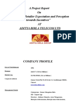 A Project Report On "A Study of Retailer Expectation and Perception Towards Incentives" AT Aditya Birla Telecom LTD