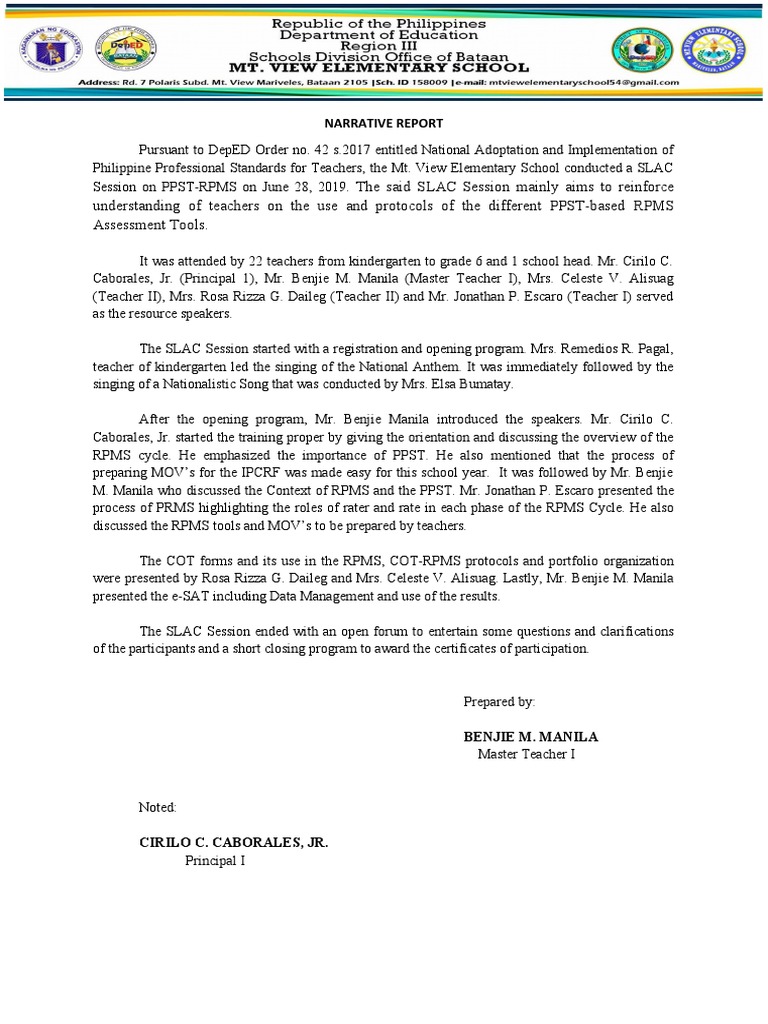 Narrative Report PPST RPMS | PDF