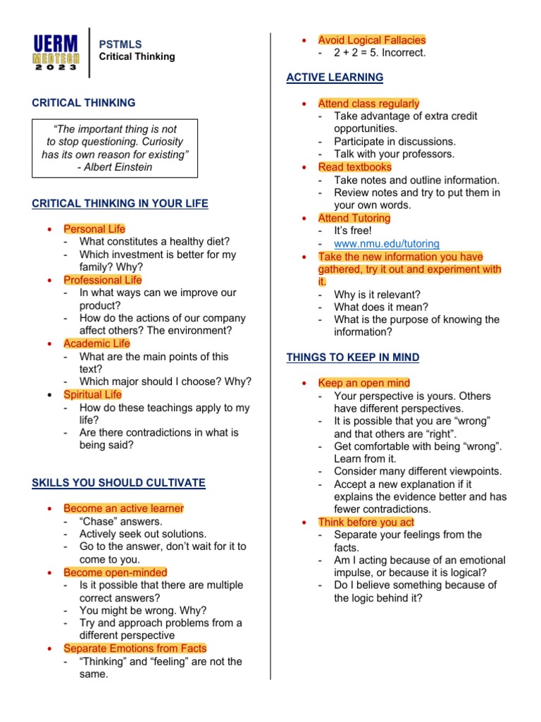 Critical Thinking Skills for Life | PDF | Critical Thinking | Fallacy
