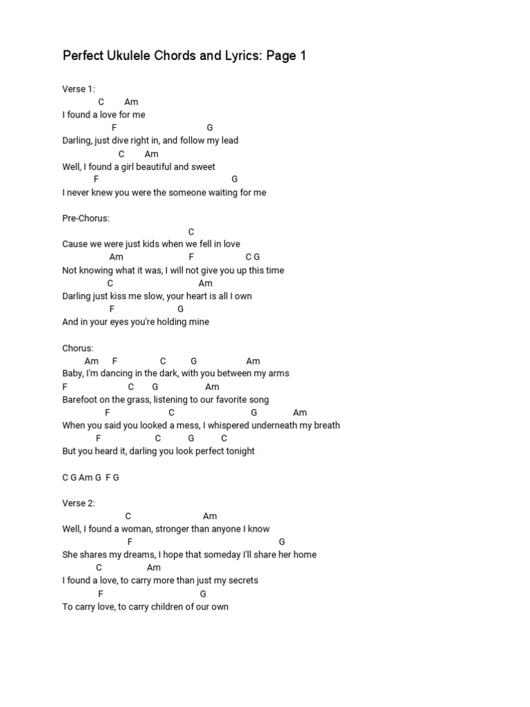 Perfect Ukulele Chords And Lyrics Ukulele | Pdf | Song Structure | Songs