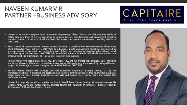Naveen Kumar V R: Business Advisory Expert | PDF
