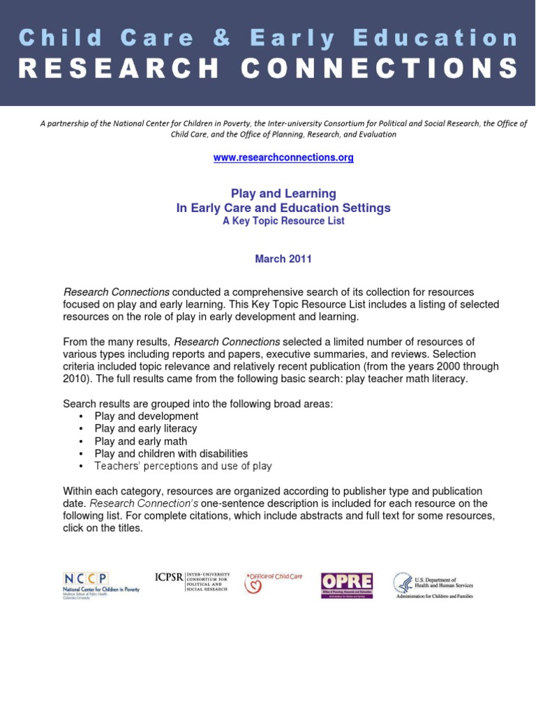 Play and Learning in Early Care and Education Settings | Download Free ...