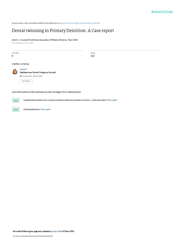 Dental Twinning in Primary Dentition A Case Report PDF Human Tooth