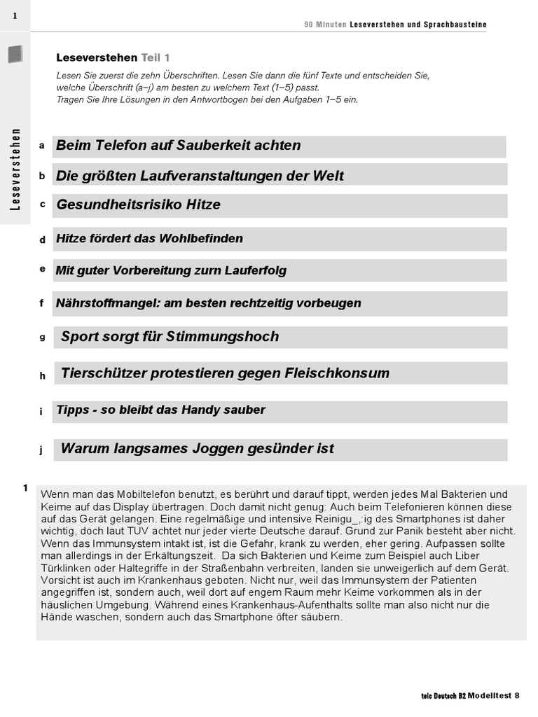 Modelltest 8 B2 Allgemein Leseverstehen Deutsch Telc Pdf