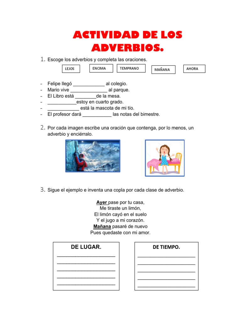 Los Adverbios Para Cuarto Grado De Primaria Actividades Educativas