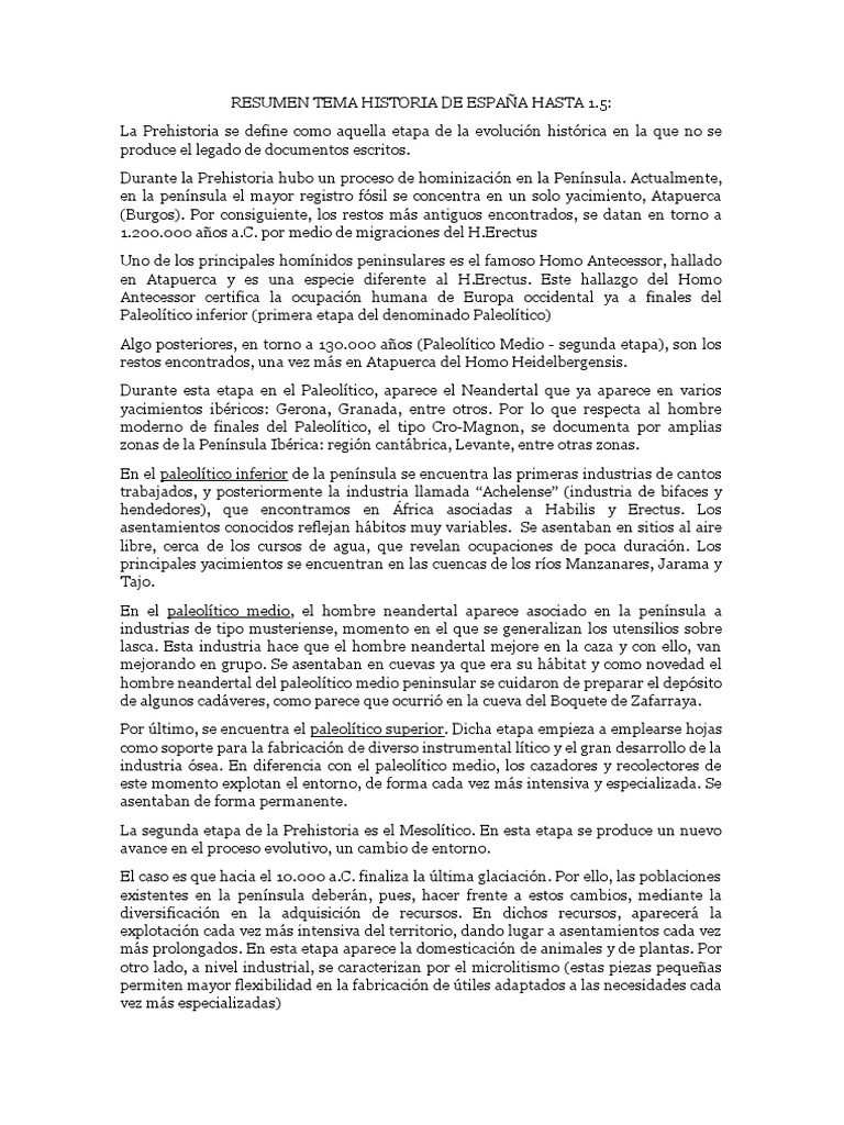 neumonía Intestinos imán Resumen Tema 1 Historia de España | PDF | Edad de Bronce | Homo