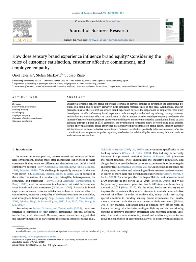Journal of Business Research 96 (2019) 343-354 | PDF | Customer ...