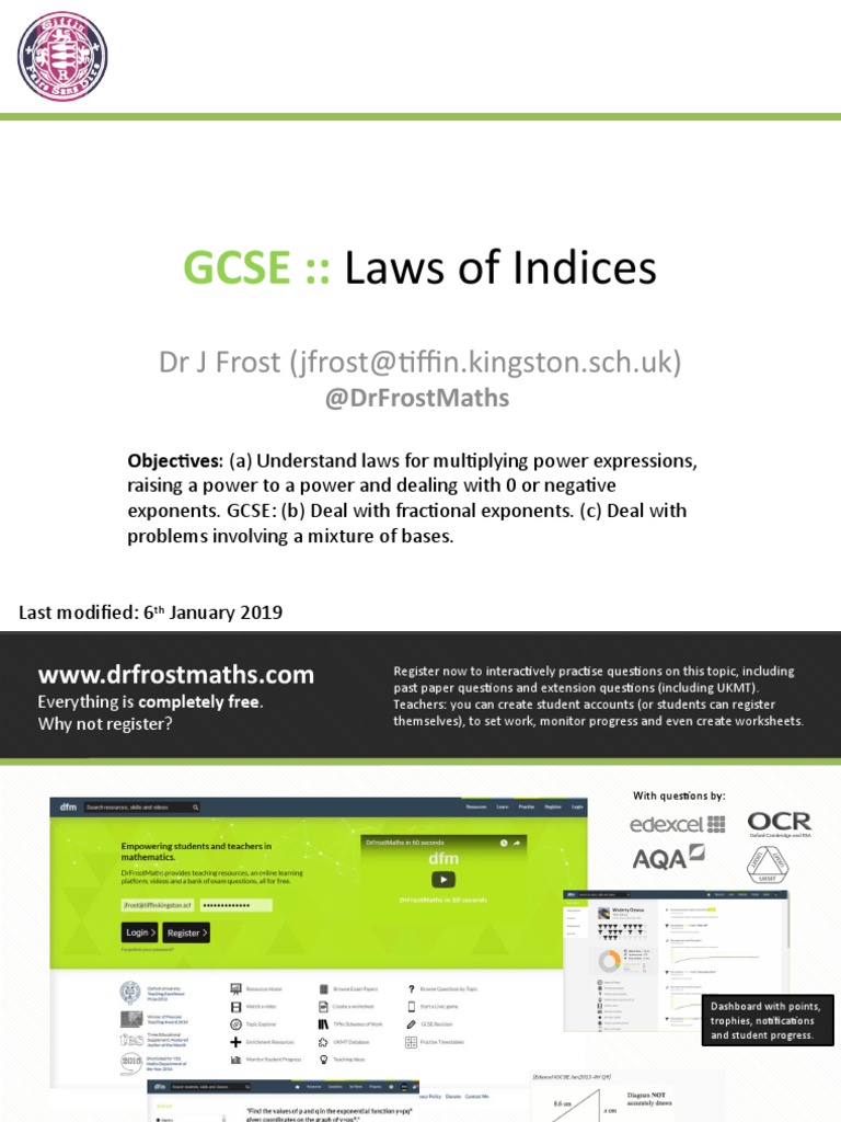 Gcse Laws of Indices PDF Multiplication Number Theory