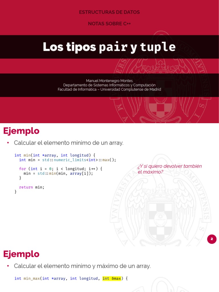 Estructuras de Datos en C++: Pair y Tuple | PDF | Estructura de datos ...