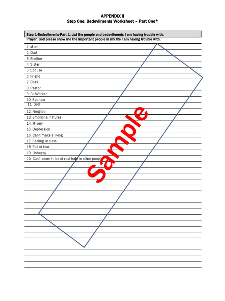Appendix Ii Step One Bedevilments Worksheet Part One PDF