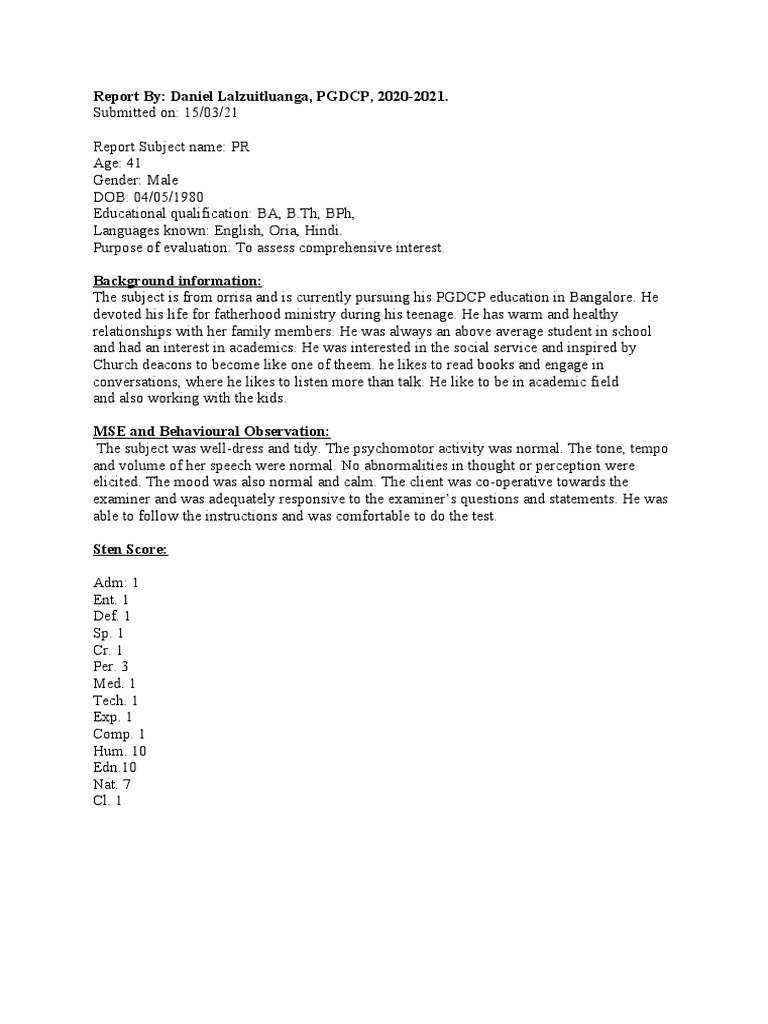 Comprehensive Interest Test | PDF | Neuropsychological Assessment ...