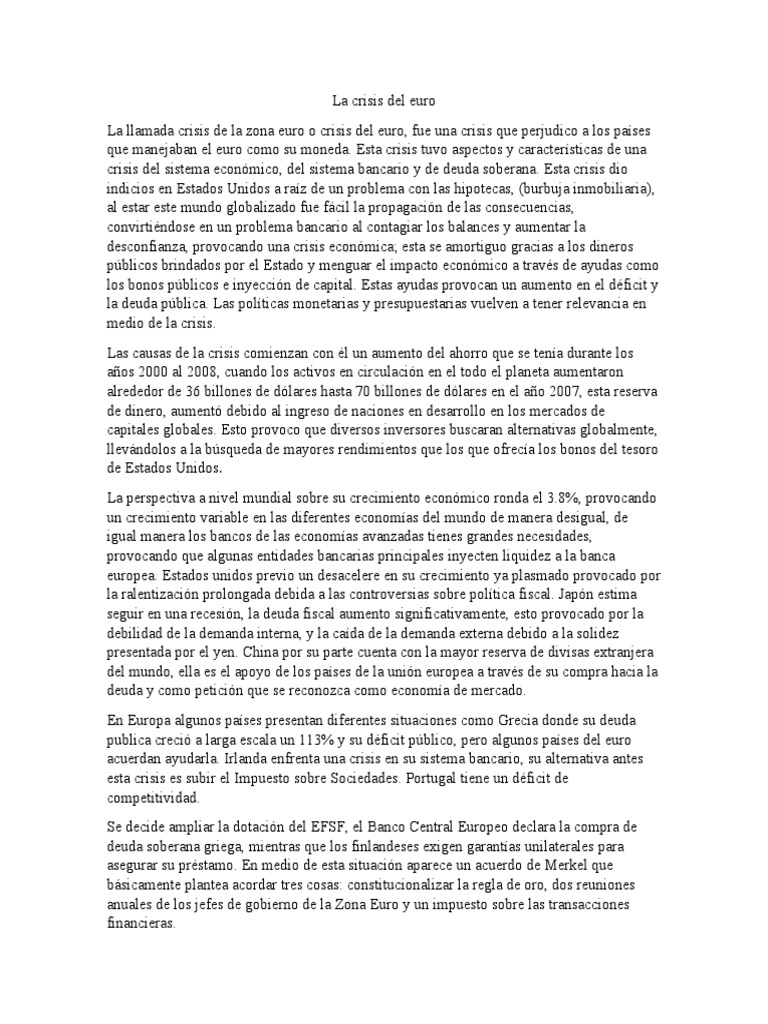 La Crisis Del Euro | PDF | Crisis de la deuda europea | Deuda gubernamental
