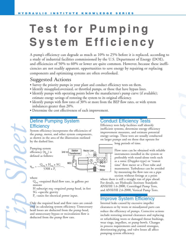 Test For Pumping System Efficiency | PDF
