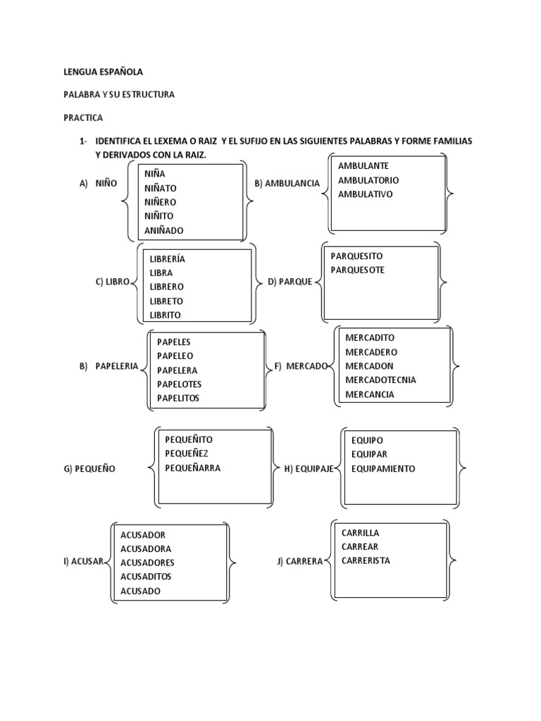 Practica, La Palabra y Su Estructura | PDF | Morfología Lingüística