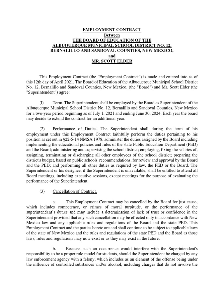 Albuquerque Schools Superintendent Contract | PDF | Arbitration | Indemnity