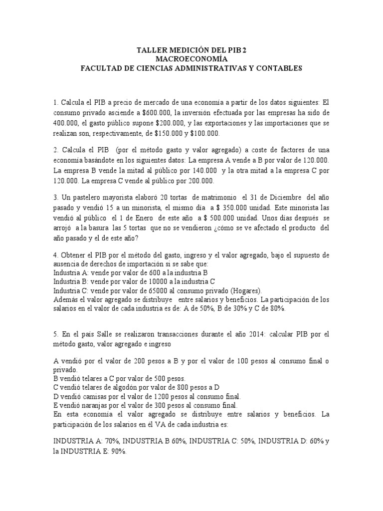 Cálculo del PIB y PNB: Métodos y Ejercicios | PDF | Producto Interno ...