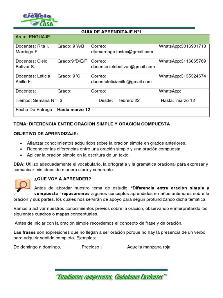 Oraciones Simples y Compuestas | PDF | Predicado (Gramática) | Verbo