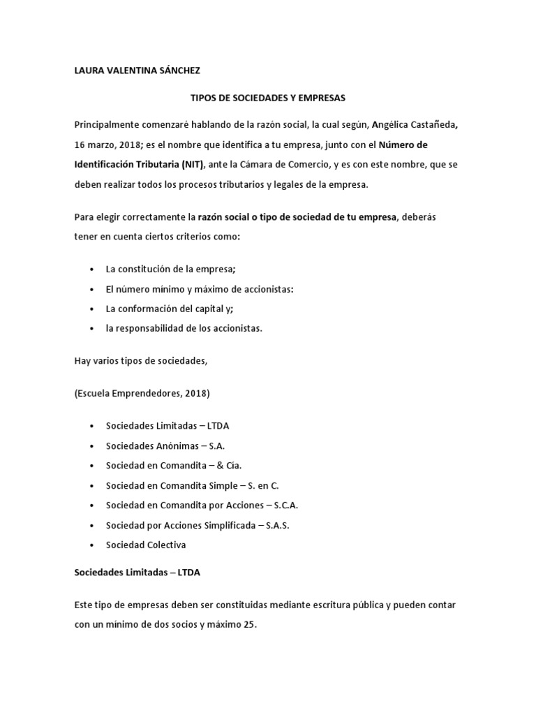Tipos de Sociedades y Empresas Explicadas | PDF | Empresas | Pequeñas y ...