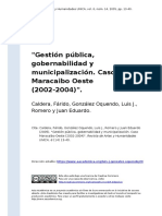 Caldera, Farido, Gonzalez Oquendo, Lu (..) (2005) - Gestion Publica, Gobernabilidad y Municipalizacion. Caso Maracaibo Oeste (2002-2004)