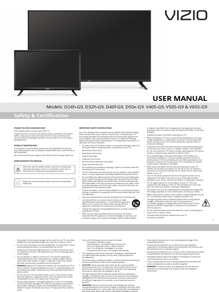 User Manual Models D24hG9, D32hG9, D40fG9, D50xG9, V405G9, V505