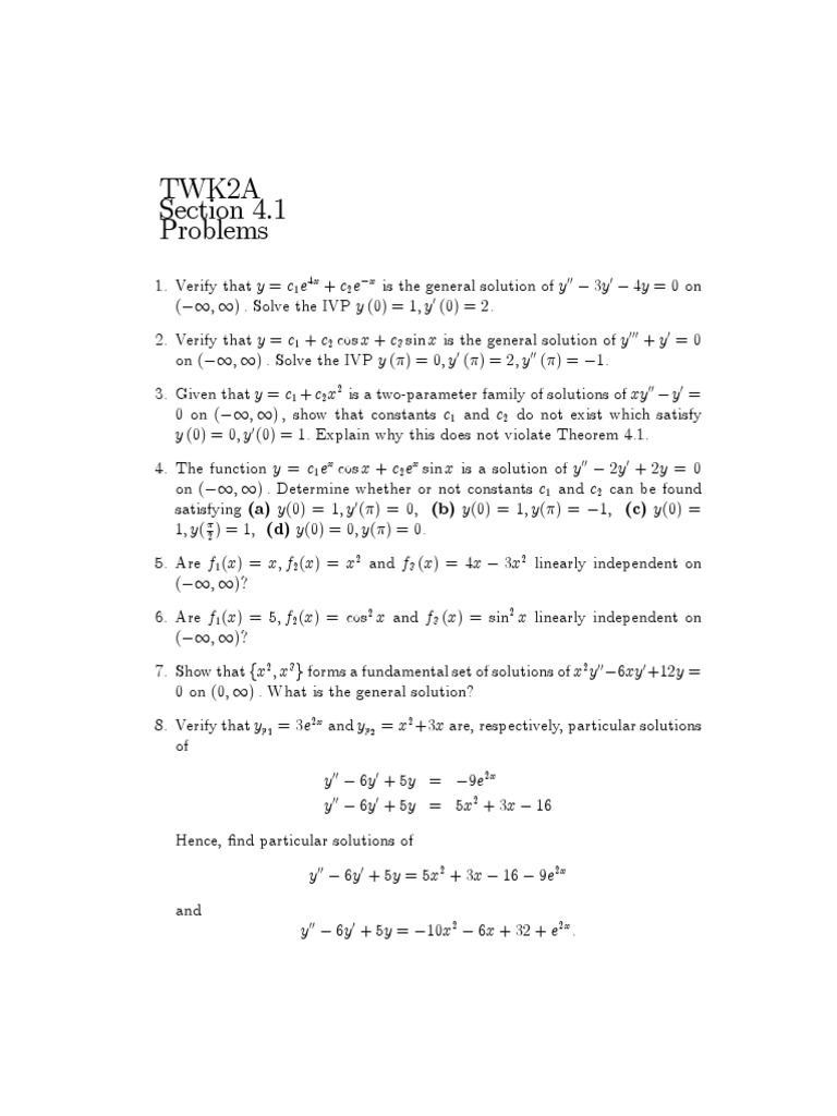 Problems41 2nd Order De Pdf Ordinary Differential Equation Rates