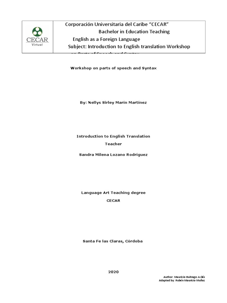 Workshop On Syntax - Nellys | PDF | Part Of Speech | Clause