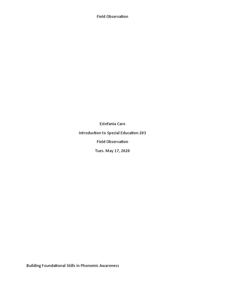 Education Field Observation | PDF | Phoneme | Classroom