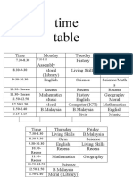 Weekly Class Timetable for Secondary School