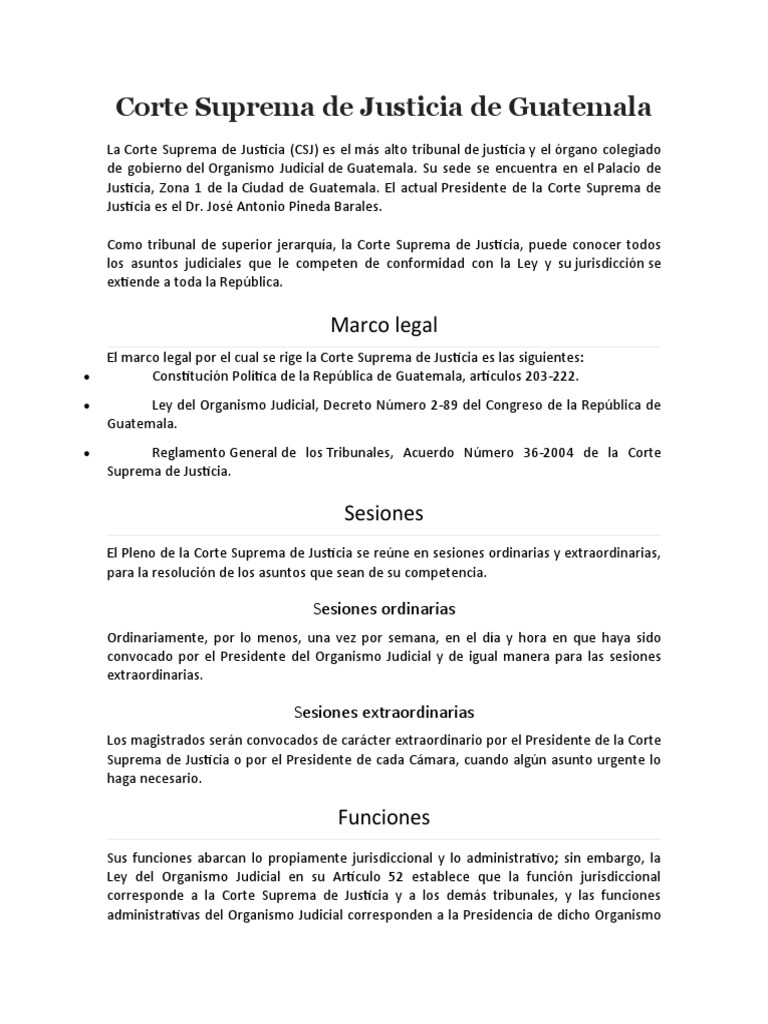 Funciones de la Corte Suprema de Guatemala | PDF | Ley Pública | Justicia