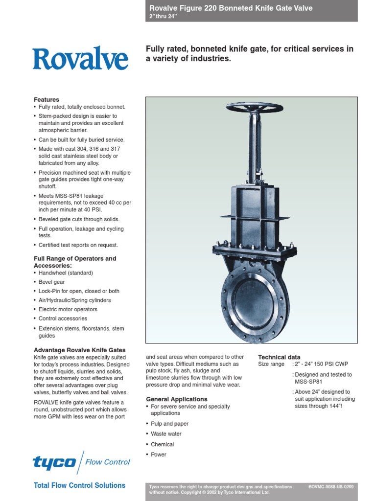 Rovalve Fig 220 Knife Gate Valve 2 24 Inch PDF Valve Building