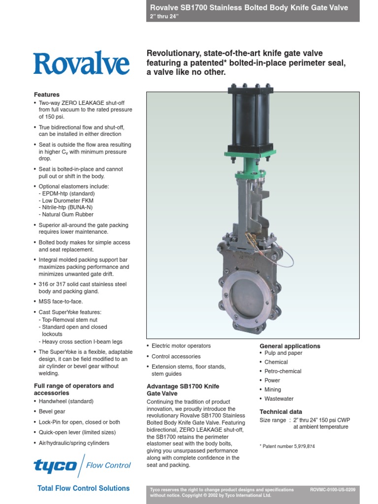 Rovalve SB 1700 SST Knife Gate Valve 2 24 Inch PDF Valve