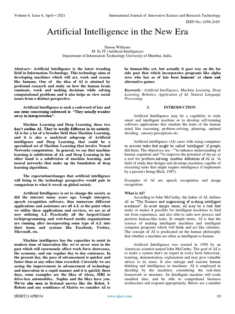 Artificial Intelligence in The New Era | PDF | Artificial Intelligence ...
