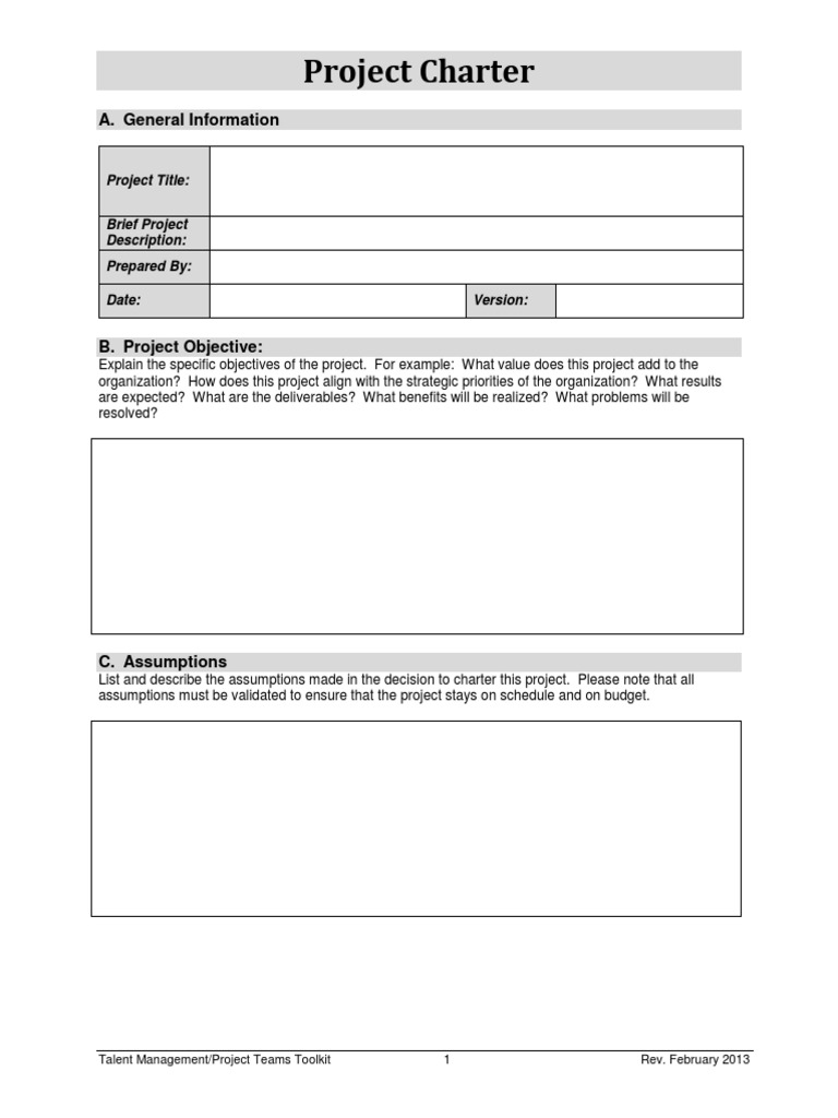 One-Page Project Charter Template | PDF | Expert | Project Management